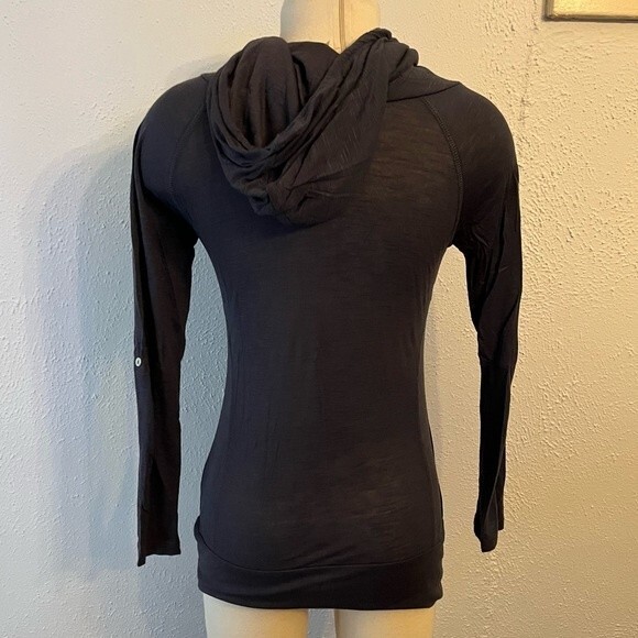 Neon Soul Blue/Grey Hooded Long Sleeve Tee Shirt with Roll Sleeves XS - Picture 3 of 9